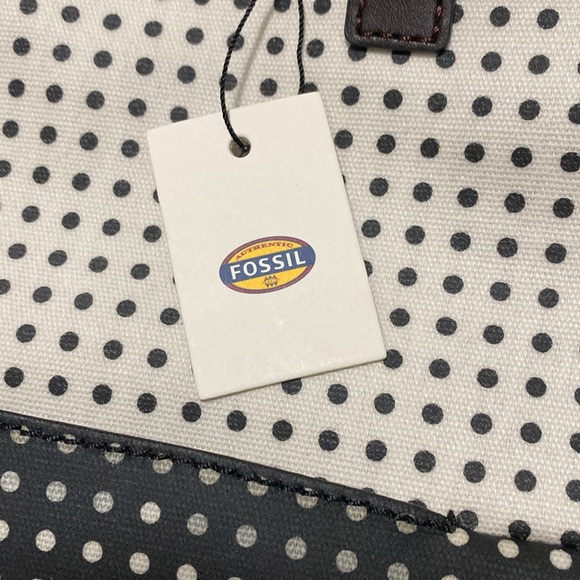 Fossil Dawson Fldovr tote black and white polka dots NWT - Picture 5 of 10